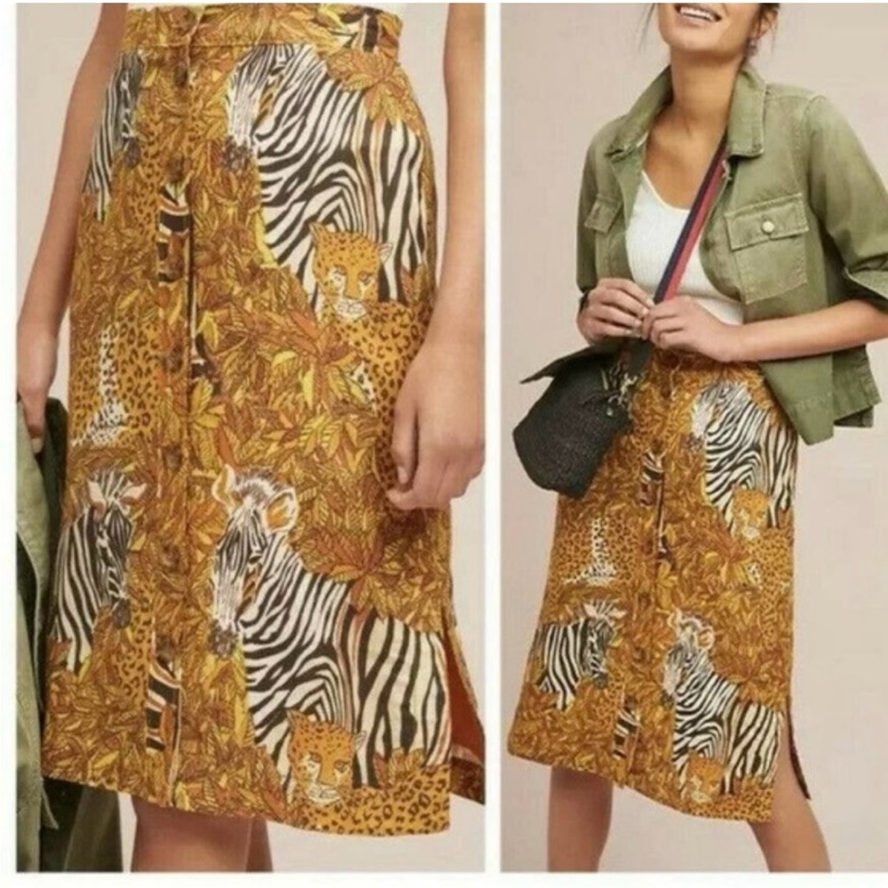 Maeve Zebra Print Safari Button Front Midi Skirt … - image 1
